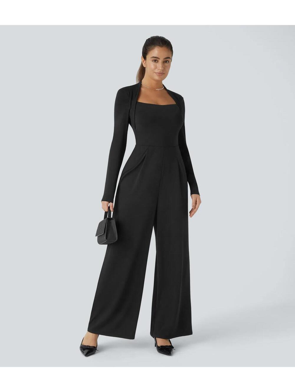 NWT Halara Long Sleeve Wide Leg Black Jumpsuit Size Large - Picture 6 of 6